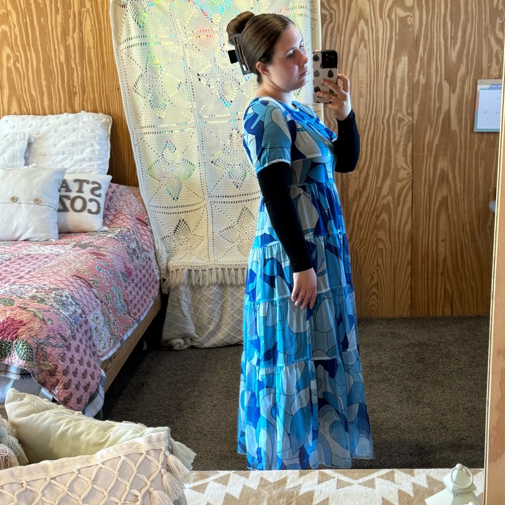 Blue Patterned Maxi Dress - Picture 2 of 3